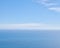 Peaceful, calm and soft ocean view with empty sea, blue sky copy space and background in summer. Serene aerial landscape
