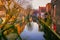 Peaceful Canal in idyllic Bruges with bridge, Belgium