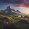 peaceful, Colorful morning mountain scenery. AI-Generated.