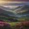 peaceful, Colorful morning mountain scenery. AI-Generated.