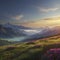 peaceful, Colorful morning mountain scenery. AI-Generated.