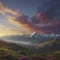 peaceful, Colorful morning mountain scenery. AI-Generated.