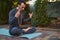 Peaceful confident man athlete, yogi during a meditation outdoors.Yoga practice