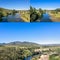 A peaceful country creek winding through the landscape and the bridges across it. Collage of images, Platypus Beach, Mackay,