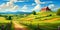 peaceful countryside Labor Day background featuring farms, barns, and rolling hills, illustrating the importance of