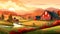 peaceful countryside Labor Day background featuring farms, barns, and rolling hills, illustrating the importance of