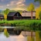 A peaceful countryside with a rustic farmhouse and a barn1, Generative AI