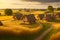 A peaceful countryside village with thatched-roof houses and fields of golden wheat generated by Ai