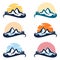 Peaceful Evergreen Pine Sun Mountain Peak Logo Set