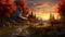 Peaceful Farmhouse Escape: A Realistic Fantasy Artwork Of A Wooden House At Sunset