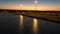 A peaceful harbor or port during sunset view, with road lights and sea water. The harbor is located in Kyllini, near Zakynthos isl