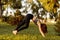 Peaceful healthy and fit young woman meditating on the nature