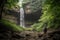 peaceful hike, with dramatic waterfall in the background