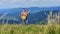 Peaceful hiker. Conquer the peaks. Man hiker with guitar walking on top of mountain. Guy hiker enjoy pure nature