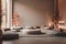 A peaceful image of a meditation room: The image could show a quiet room with people sitting on cushions and meditating. Muted