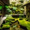 a peaceful Japanese indoor garden with stone and water, generative AI