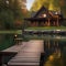 A peaceful lakeside cabin with a dock, Adirondack chairs, and a view of the water Tranquil and idyllic retreat1