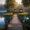 A peaceful lakeside cabin with a dock, Adirondack chairs, and a view of the water Tranquil and idyllic retreat3
