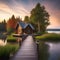A peaceful lakeside cabin with a dock, Adirondack chairs, and a view of the water Tranquil and idyllic retreat4