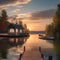 A peaceful lakeside cottage with a dock, rowboat, and a view of the sunset Tranquil and idyllic waterside retreat5