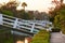 Peaceful landscape with lake and white bridges