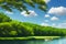 Peaceful Landscape with Lush Foliage and Tranquil Lake