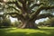 Peaceful magical ancient tree in a field.