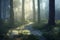 Peaceful magical forest scene. Created with Generative AI technology.