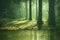 Peaceful magical forest scene fall near lower lewis falls in gifford pinchot. Created with Generative AI technology.