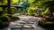 A peaceful meditation garden with a stone pathway