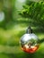 Peaceful minimal Christmas and New Year festival style decorative ornaments decorate on green pine tree in a lonesome home garden