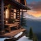 A peaceful mountain cabin surrounded by pine trees, with a view of snow-capped peaks Rustic and tranquil alpine retreat3
