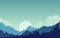 Peaceful Mountain Panorama Landscape in Monochromatic Flat Illustration