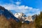 Peaceful mountain view of Hochschwab mountains Tragos, Oberort in Austria Styria. Tourist destination lake Gruner See in