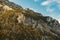 Peaceful mountain view of Hochschwab mountains Tragos, Oberort in Austria Styria. Tourist destination lake Gruner See in