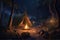 Peaceful Night Camping in the Forest, with a Warm Campfire, Generative AI