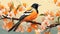 Peaceful Oriole Illustration Perched On Blossom Branch