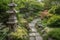 peaceful pagoda garden with carefully placed stones, lanterns, and foliage