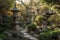peaceful pagoda garden with stone lanterns and streams