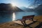 Peaceful place for enjoying sunset at achensee lakeside, austria