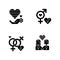 Peaceful pride parade black glyph icons set on white space