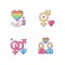 Peaceful pride parade RGB color icons set