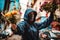 Peaceful Protester Holding a Bouquet of Flowers during a Flower Revolution