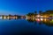 Peaceful reflection of the evening blue hour in Shichahai lake in Beijing