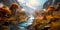 Peaceful river flowing through a vibrant valley, surrounded by vibrant foliage and wildlife Generative AI