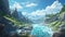 Peaceful River Journey A tranquil scene of a river meandering through a valley. Seamless looping video animated virtual background