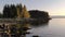 Peaceful rocky beach at sunset in Alaska