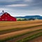 A peaceful rural farm with a red barn and fields of crops4, Generative AI