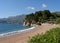 Peaceful sandy beach on the Adriatic coast of Montenegro, Budva, Montenegro, Balkans, Europe