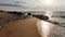 Peaceful sandy beach at sunrise